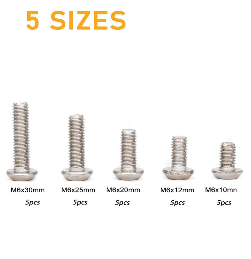 binifiMux 50pcs M6 Pan Head Torx Security Screws Hex Nuts Assortment Kit w T30 Wrench, M6x10mm/12mm/20mm/25mm/30mm, 304 Stainless Steel, Tamper Proof Screws - Image 2